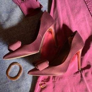Purple Satin Bow Pumps by Ted Baker - Rose Gold!